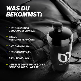 600 ml Fassungsvermögen, geruchsneutral, auslaufsicher, leicht zu reinigen, klumpenfreie Shakes - das sind die Merkmale des Natural Elements Shakers.