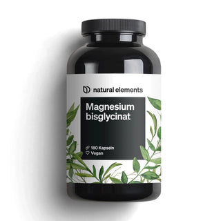Magnesiumbisglycinat-Kapseln von NATURAL ELEMENTS, 180 Kapseln, vegan, fördern ein ruhiges und ausgeglichenes Nervenkostüm, lindern Stress