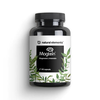 Magtein Magnesio L-treonato" von Natural Elements, 90 Kapseln, Etikett mit grünen Blattillustrationen.