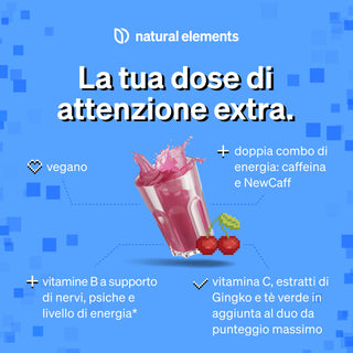 Ein Glas mit rosafarbener Flüssigkeit mit Kirschen, die vegane Zutaten, Koffein, Vitamine, Ginkgo, Grüntee-Extrakt und natürliche Elemente hervorhebt.