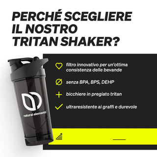 Innovativer, BPA/BPS/DEHP-freier schwarzer Natural Elements Tritan Shaker aus hochwertigem, kratzfestem Material für lange Haltbarkeit.