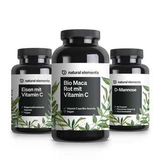 Wonder Woman Bundle von natural elements, Eisen mit Vitamin C, Bio Maca Rot mit Vitamin C, D-Mannose